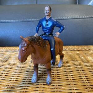 Vintage Bullyland Rubber Mare Figure Horse Hand Painted With Rider Germany